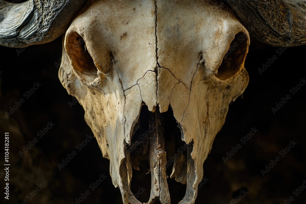 A detailed view of a cow's skull, useful for various contexts including agriculture, science and education A detailed view of a cow's skull, useful for various contexts including agriculture, science and education
