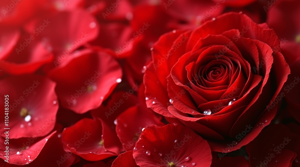 Scattered red rose petals on a soft white surface for a romantic ambiance, wallpaper Scattered red rose petals on a soft white surface for a romantic ambiance, wallpaper