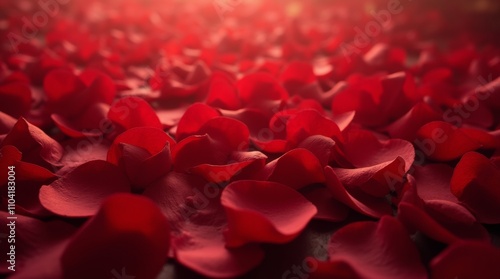 Scattered red rose petals on a soft white surface for a romantic ambiance, wallpaper photo