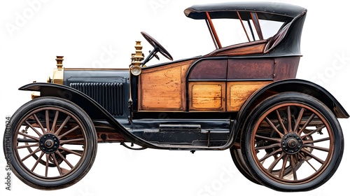 Vintage Old Car from the 1890s, on White Background, Wallpaper, Cover and Screen for Smartphone, PC, Laptop, 9:16 and 16:9 Format
