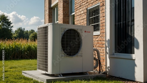 Air-source heat pump outside for sustainable energy.