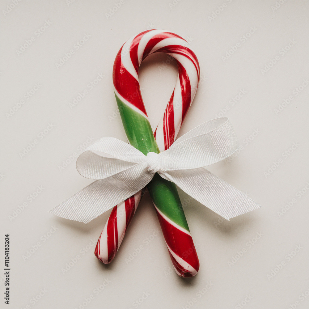 Two Candy Canes Tied With White Ribbon Two Candy Canes Tied With White Ribbon