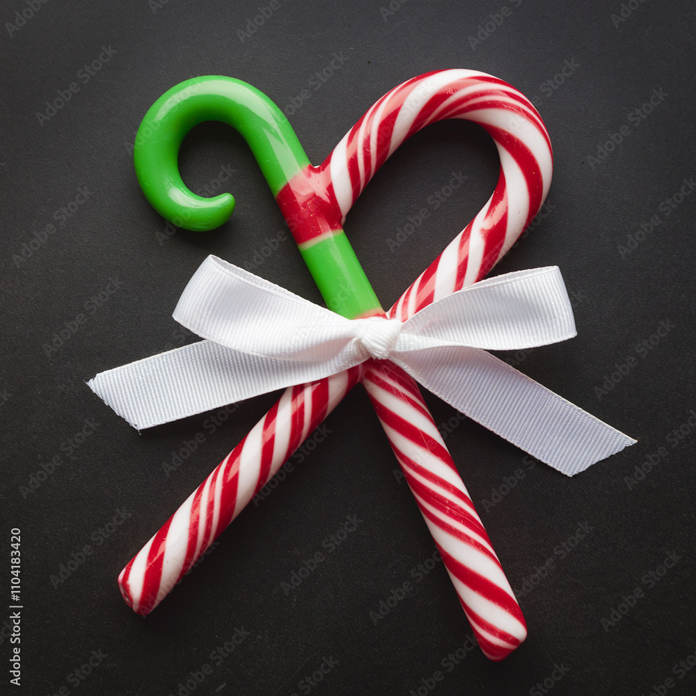 Candy Cane Christmas Decorations Tied With Ribbon Candy Cane Christmas Decorations Tied With Ribbon