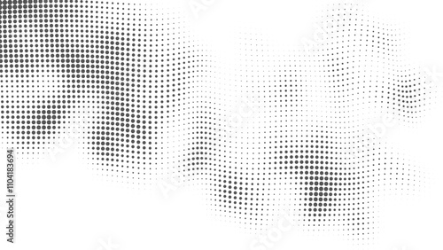 Black and White Halftone Wave Pattern, Wave halftones geometric dots, Illustration halftone effect round shape. Dynamic Vector Halftone Design for Stylish Product Graphics