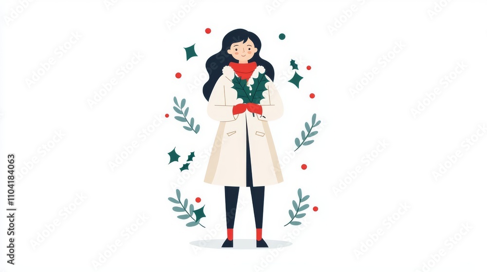 Woman holding holiday decorations with joy. Woman holding holiday decorations with joy.