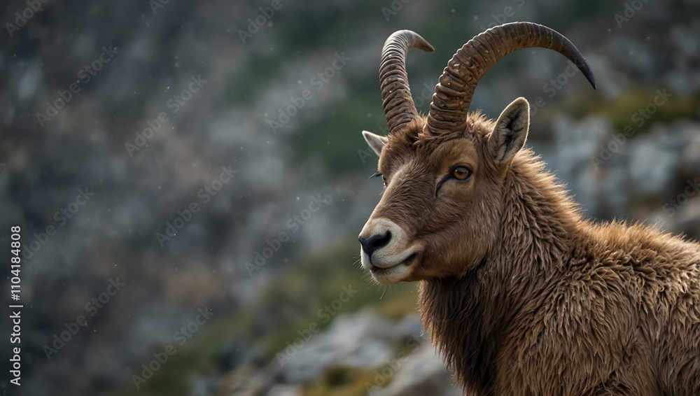 Alpine Ibex portrait with bokeh background. Alpine Ibex portrait with bokeh background.