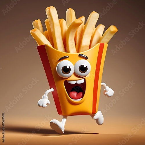 Cute Cartoon French Fry Character Running Scared
