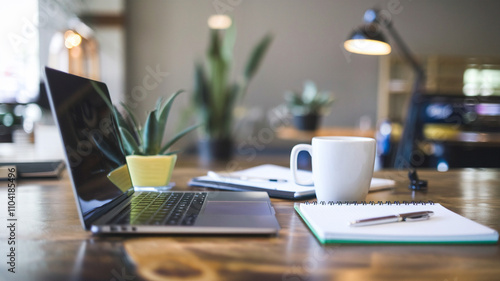 Wallpaper Mural Laptop, Notebook, Pen, Coffee Cup, Workspace, Desk,  Office,  Work,  Plant,  Interior Torontodigital.ca