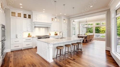 Modern Kitchen with White Cabinets and a Large Island