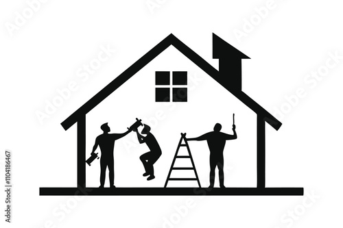 Home Repair Contractors silhouette black vector art illustration.