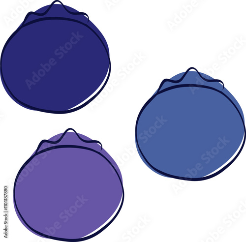 Blueberry graphic minimalistic flat and line style. Vector set of blueberries different colors