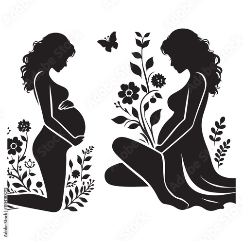pregnant lady silhouette vector illustration