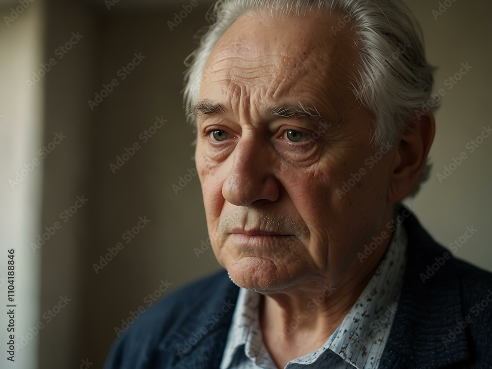 An elderly man standing with a pained expression. An elderly man standing with a pained expression.