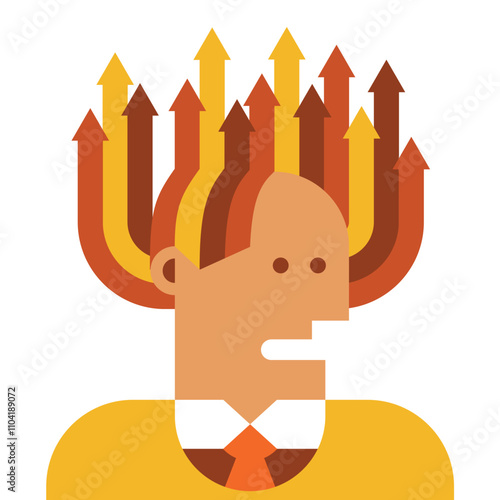 Multitasking vector concept in flat style. Businessman with hair on end.