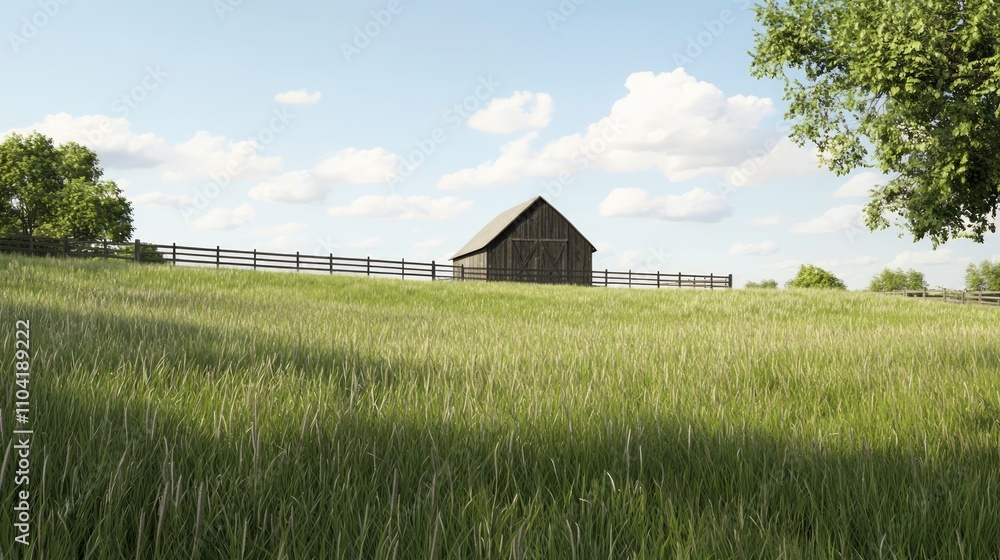 Idyllic Rural Scene of Quaint Barn and Wooden Fence Amidst Summer Fields - Ultra-Detailed Photorealistic Image Idyllic Rural Scene of Quaint Barn and Wooden Fence Amidst Summer Fields - Ultra-Detailed Photorealistic Image