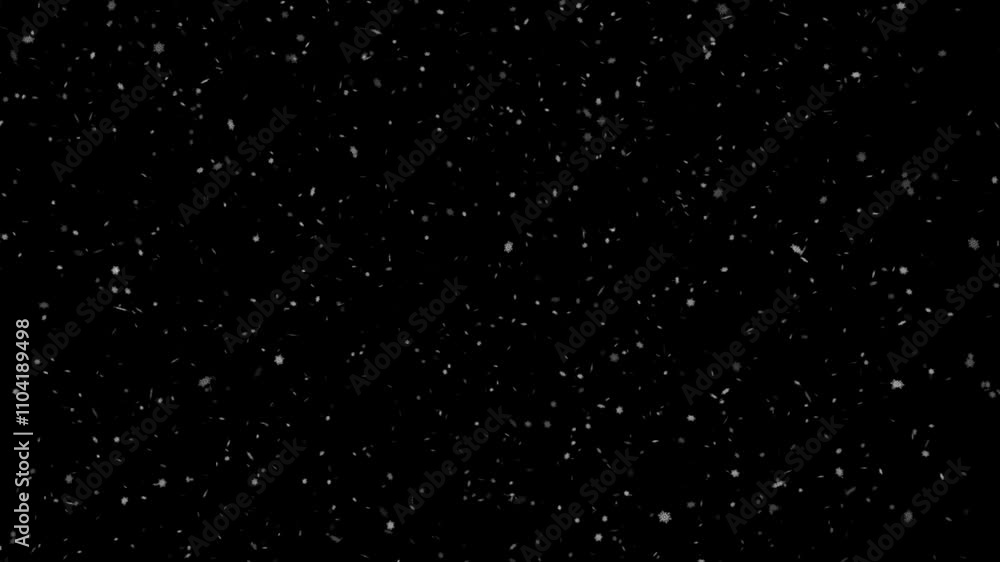 Snowflakes falling on a black background. 4K slow motion video animation Snowflakes falling on a black background. 4K slow motion video animation
