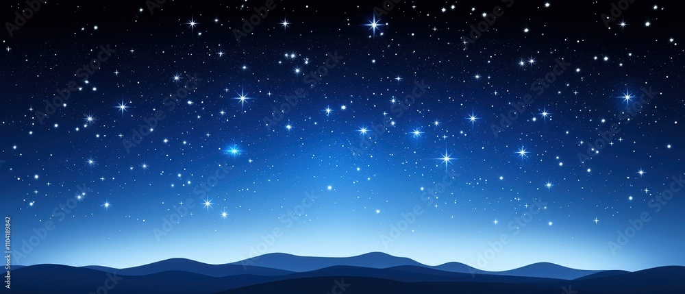 A serene night sky filled with twinkling stars above distant mountains, creating a tranquil and expansive cosmic view. A serene night sky filled with twinkling stars above distant mountains, creating a tranquil and expansive cosmic view.