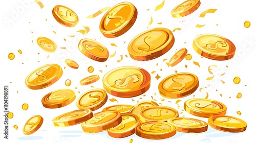 Gold Coins Falling from the Sky in a Money Explosion, Representing Wealth, Earning, and Financial Prosperity in a Dynamic Display