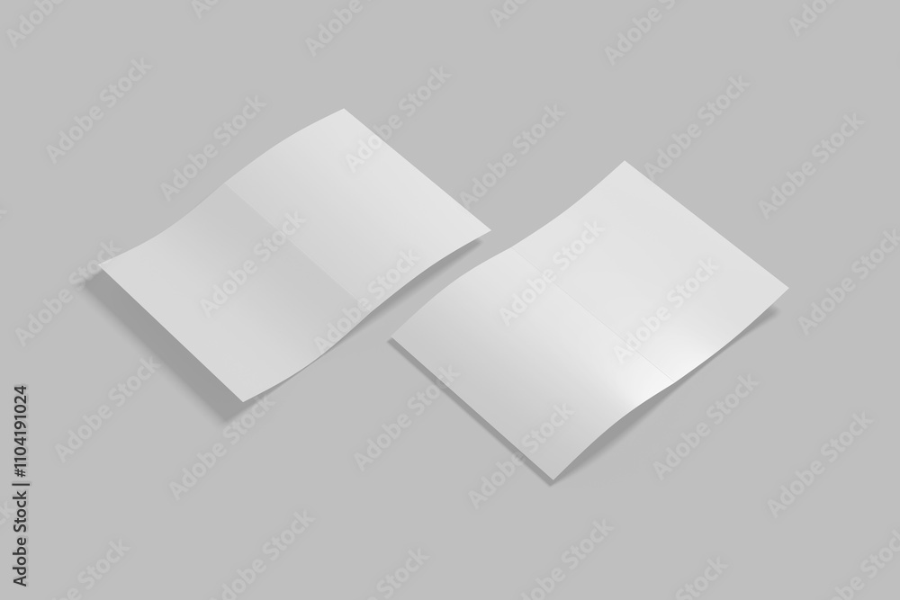 Realistic blank A5 or A4 bifold brochure for mockup. Paper illustration. 3D Render. Realistic blank A5 or A4 bifold brochure for mockup. Paper illustration. 3D Render.