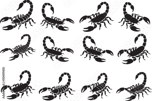 Scorpion silhouette set  vector art on a transparent background