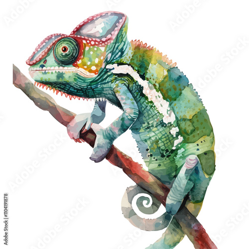 A watercolor painting of Chameleon, isolated on a white background. Chameleon vector.