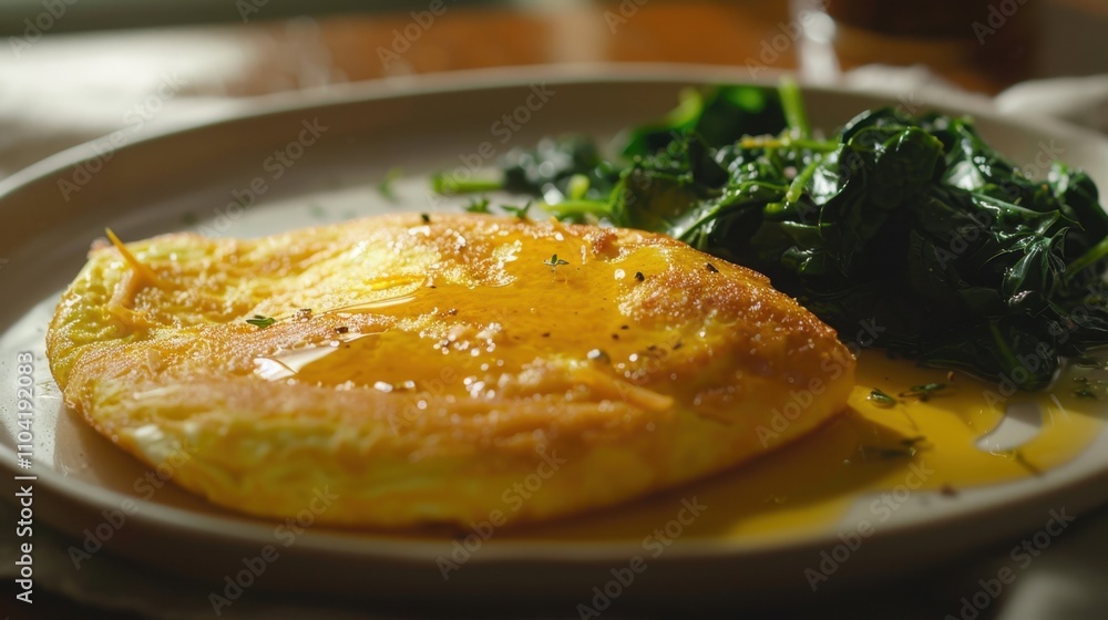 A plate of food with a fried egg and spinach on top A plate of food with a fried egg and spinach on top