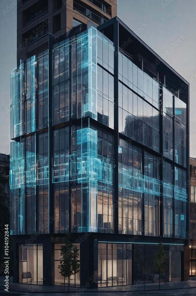 Fototapeta premium Digital Twin Building with Holographic Details