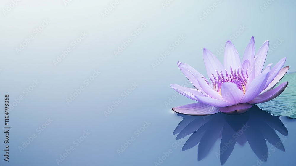 A serene purple lotus flower on a tranquil water-blue background, close-up shot, Minimalist style A serene purple lotus flower on a tranquil water-blue background, close-up shot, Minimalist style