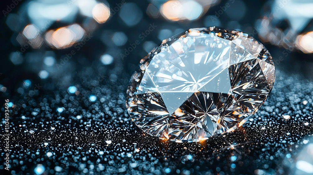 Lustrous diamond on sparkling surface with bokeh effect Lustrous diamond on sparkling surface with bokeh effect