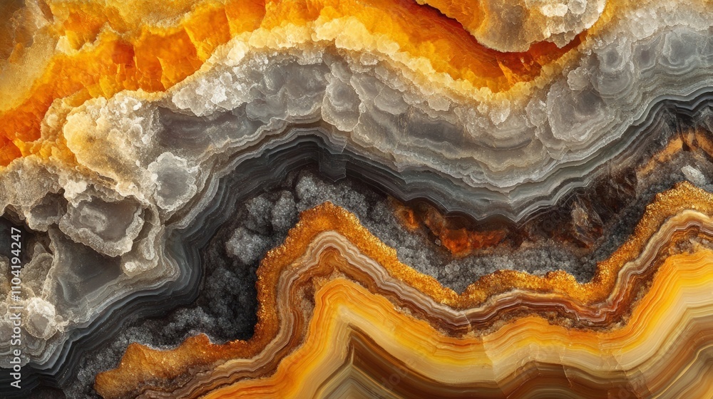 Obraz premium Stunning Orange and Grey Agate Rock with Wavy Patterns and Layers