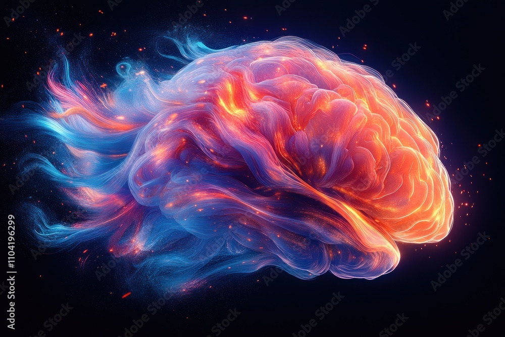 A vibrant, abstract representation of a brain with glowing colors and ethereal textures. A vibrant, abstract representation of a brain with glowing colors and ethereal textures.