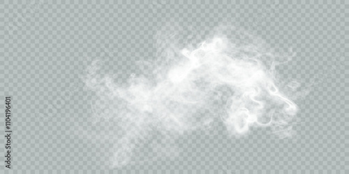 Vector realistic smoke and clouds effect. Abstract smoke concept, dry ice effect. Steam smog from engine on transparent background. Vector 10 EPS