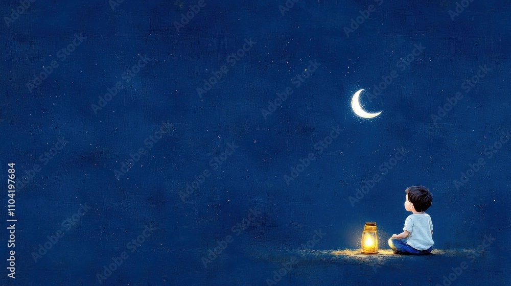 Child gazing at the moonlit sky serene night digital art peaceful environment dreamy viewpoint imagination and wonder Child gazing at the moonlit sky serene night digital art peaceful environment dreamy viewpoint imagination and wonder