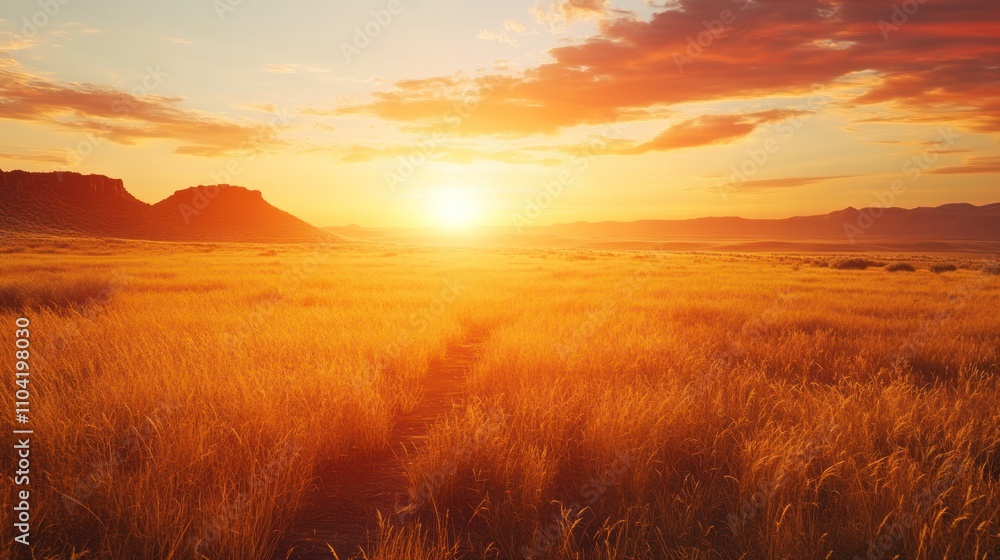 A serene sunset over golden fields, creating a peaceful and tranquil atmosphere. A serene sunset over golden fields, creating a peaceful and tranquil atmosphere.