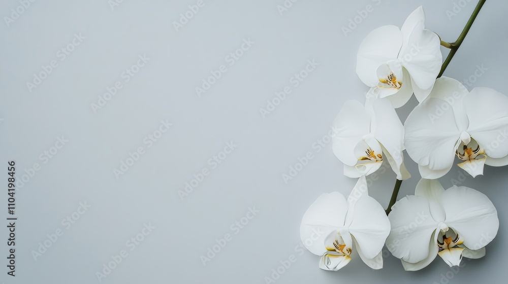 Obraz premium A serene white orchid on a soft gray backdrop, close-up shot, Minimalist style