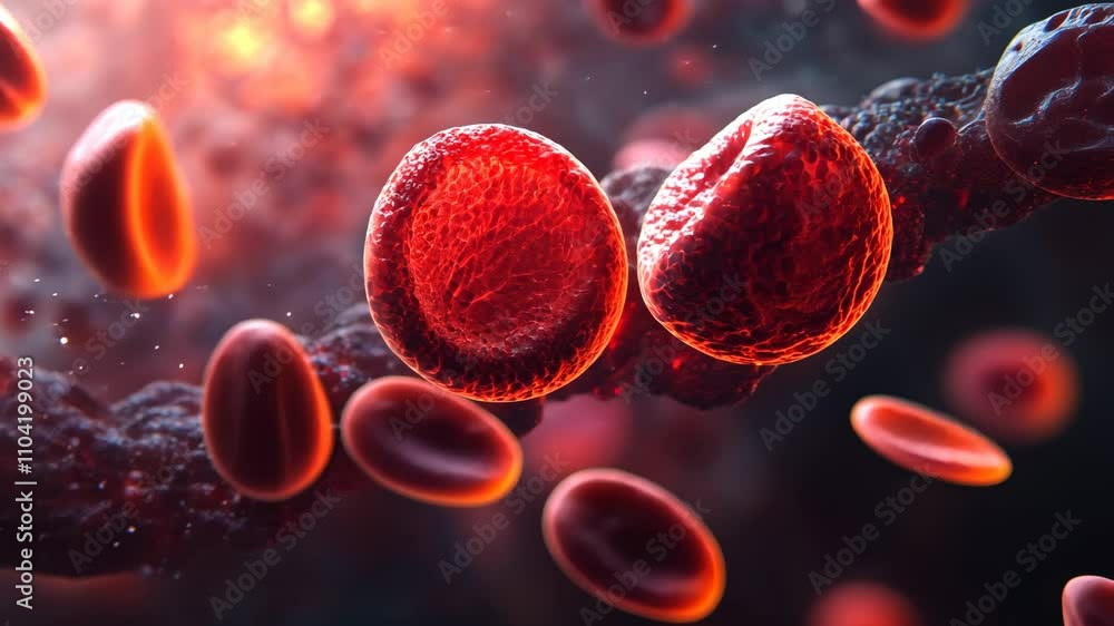 Microscopic view showcasing the dynamic motion of red blood cells as ...