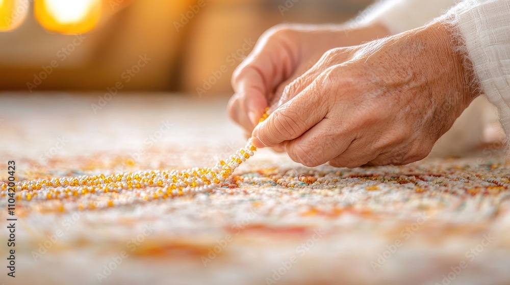 Crafting beads by hand cozy home setting artisan activity warm environment close-up perspective creativity and patience Crafting beads by hand cozy home setting artisan activity warm environment close-up perspective creativity and patience