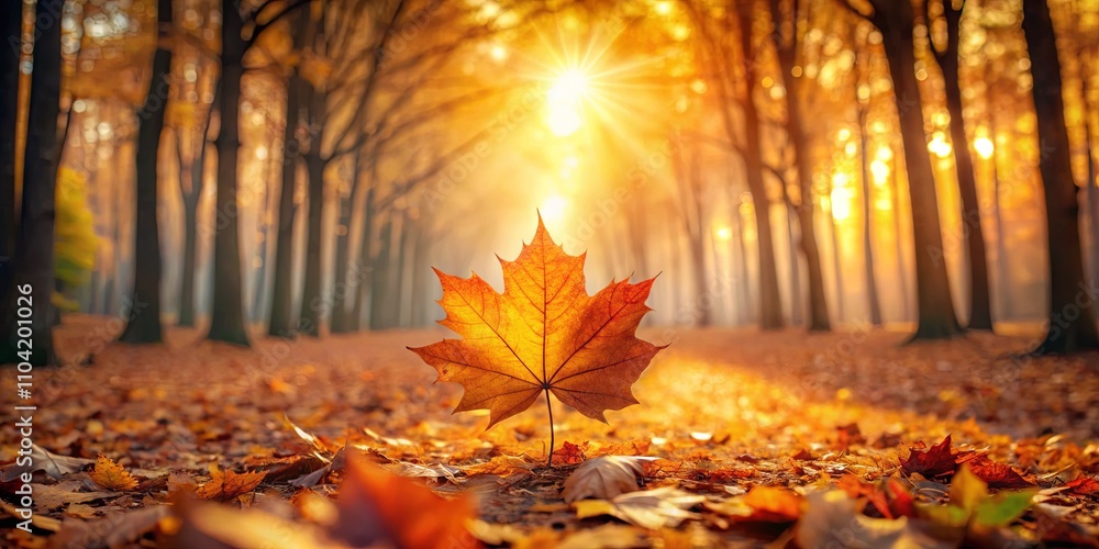Autumn Leaf in Sunlit Forest Pathway Autumn Leaf in Sunlit Forest Pathway