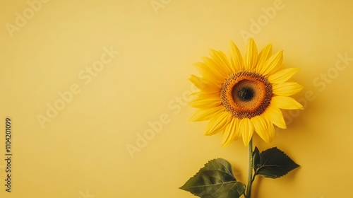 A single bright yellow sunflower on a muted mustard yellow background, detailed close-up shot, Minimalist style