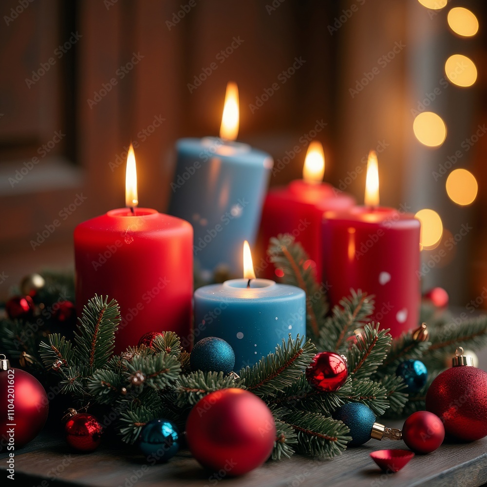 Festive Christmas Candles and Ornaments with Holiday Cheer. Generative AI Festive Christmas Candles and Ornaments with Holiday Cheer. Generative AI