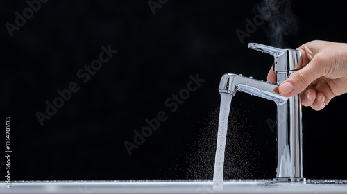 The rise of steam from a faucet symbolizes a system for efficiently heating hot water.