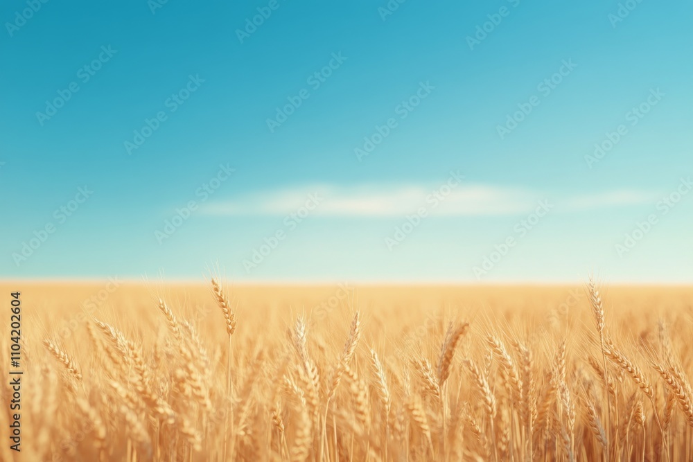 Golden wheat field under clear blue sky during a sunny day Golden wheat field under clear blue sky during a sunny day