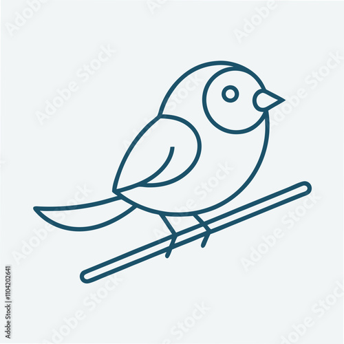 A Bird Perched on a Thin Branch in Delicate Line Drawing Style photo