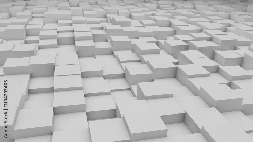 Fototapeta premium Abstract perspective modern architecture 3D background with white cubes on the wall