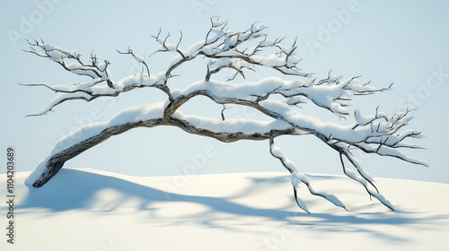 A branch coated with freshly fallen snow in a wintry setting.