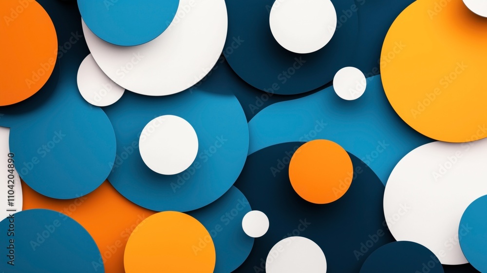 Colorful abstract background with overlapping circular shapes in orange, blue, and white hues forming a geometric pattern. Colorful abstract background with overlapping circular shapes in orange, blue, and white hues forming a geometric pattern.
