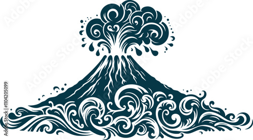 Stylized Eruption of a Volcano with Swirling Patterns