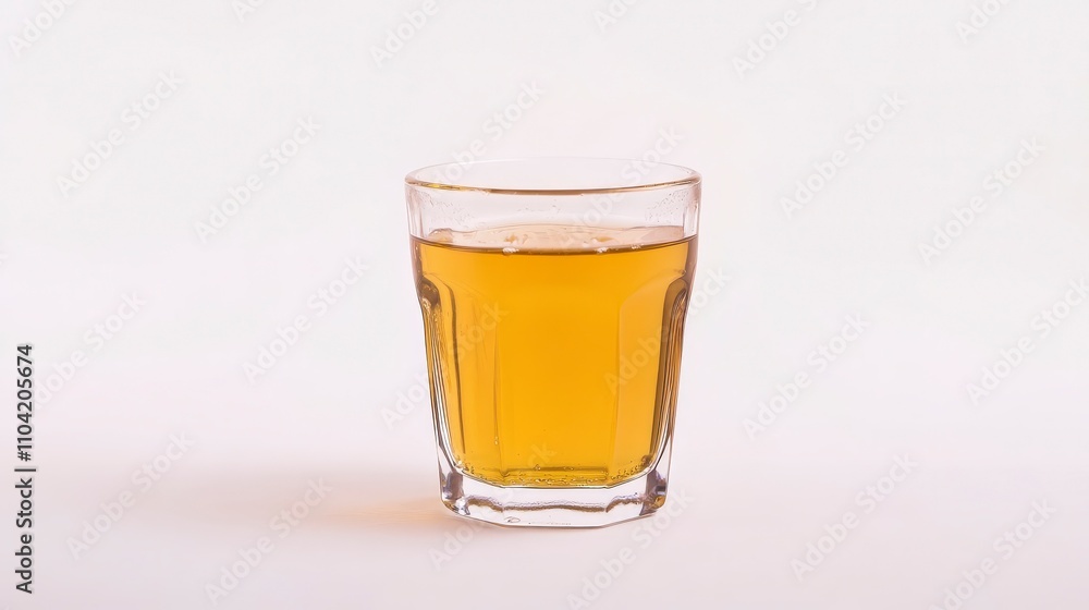 A Close-Up View of a Clear Glass Filled with Golden Yellow Liquid on a Light Background, Perfect for Beverage Themes, Refreshment, and Lifestyle Concepts A Close-Up View of a Clear Glass Filled with Golden Yellow Liquid on a Light Background, Perfect for Beverage Themes, Refreshment, and Lifestyle Concepts
