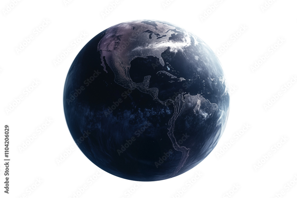 Earth viewed from space with an emphasis on North America and South America, transparent background, global economics, horizon, sphere, isolated Earth viewed from space with an emphasis on North America and South America, transparent background, global economics, horizon, sphere, isolated