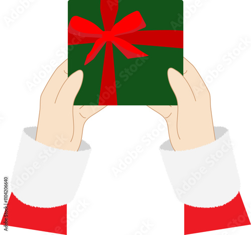 Santa giving gift box, giving gift vector illustration for Christmas festival isolated on transparent background	